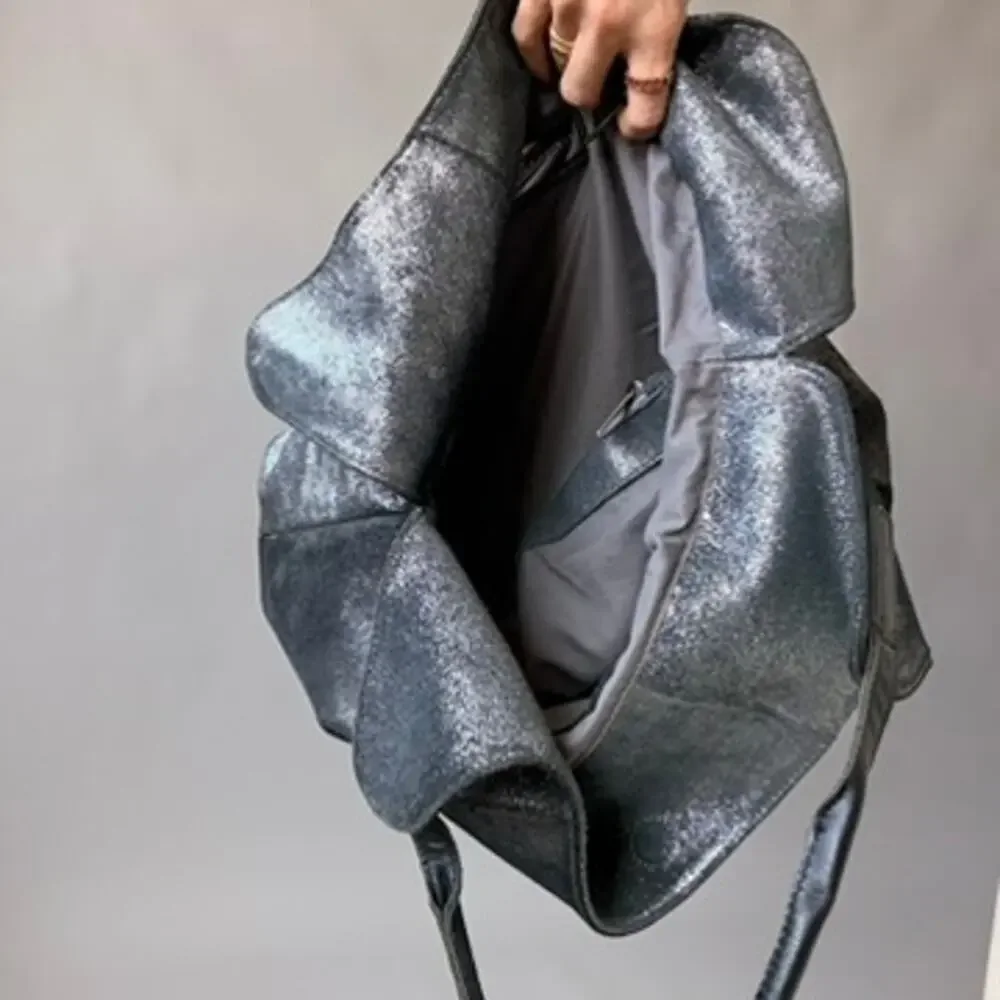 Vintage Sondra Roberts Metallic Pewter Hobo Bag - Oversized